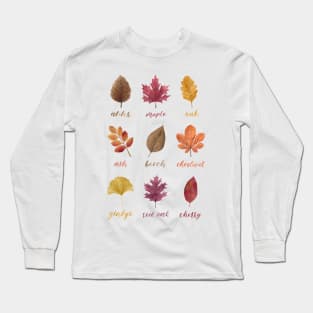 Fall Leaves Chart Watercolour Painting & Calligraphy Long Sleeve T-Shirt